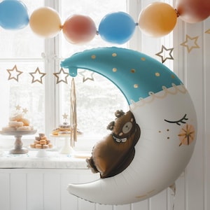 Ballon aluminium métallisé ours en peluche sur la lune, ballon pour baby shower, ballon pour 1er anniversaire, décorations pour baby shower, ballon de bienvenue pour bébé