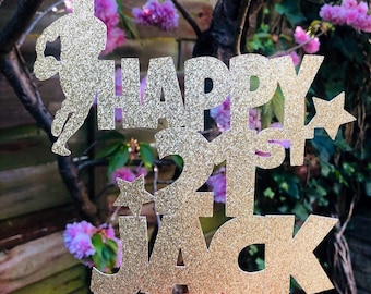 Rugby Player 21st Birthday Cake Topper, Glitter Celebration