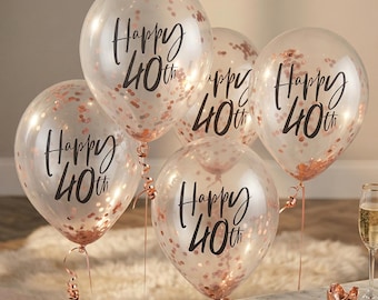 Sophisticated 40th birthday confetti balloons for a milestone birthday party, Set of 5