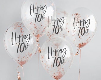 5 Rose Gold 70th Birthday Confetti Balloons, 70th Birthday Balloons, Confetti Balloons, Birthday Party Balloons, Seventieth Birthday Party