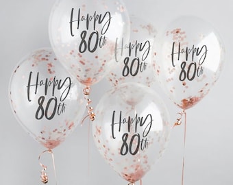 5 Rose Gold 80th Birthday Confetti Balloons, 80th Birthday Balloons, Confetti Balloons, Birthday Party Balloons, Eightieth Birthday Party