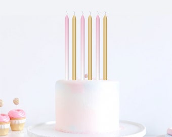 6 bougies d'anniversaire dorées et roses, bougies de premier anniversaire, décorations d'anniversaire, bougies d'anniversaire pour filles, décorations de gâteau pour baby shower