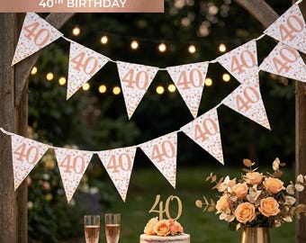Rose Gold 40th Birthday Bunting: Sparkling Fizz Party Banner