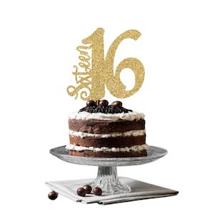 Topper de pastel de cumpleaños número 16, topper de pastel de dieciséis cumpleaños, fiesta de cumpleaños número 16, topper de pastel de cumpleaños decimosexto, cualquier edad 18, 21, 30 cumpleaños