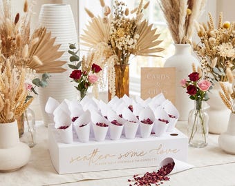 Chique witte displaydoos met confettikegels voor bruiloft
