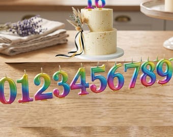 Rainbow Metallic Number Candles - 0-9 Ombre Birthday Candles