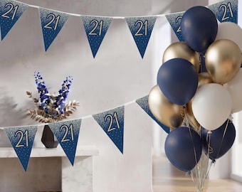 Navy Blue and Gold 21st Birthday Decoration Set - Milestone Balloon Bouquet