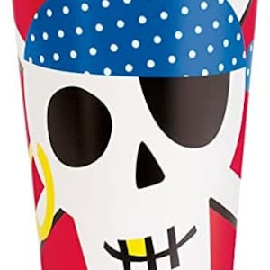 Vasos de papel para fiestas piratas, vasos para fiestas de cumpleaños piratas, fiestas de cumpleaños para niños, artículos para fiestas piratas, vajilla para fiestas piratas
