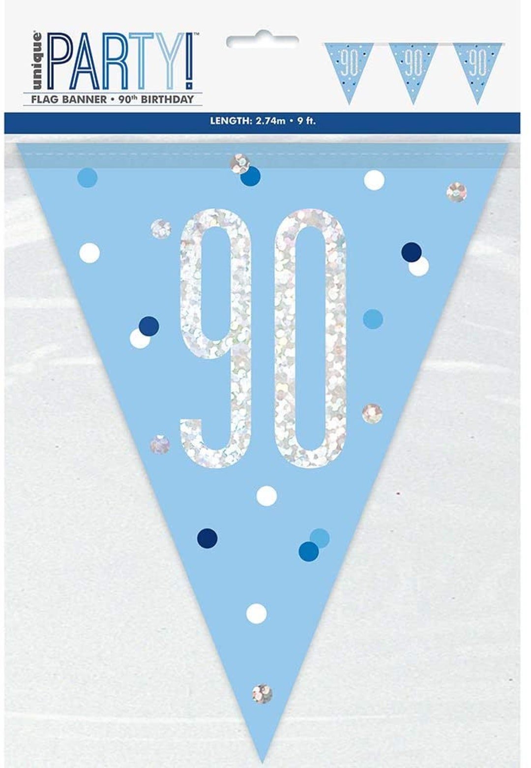 Bandierine per feste con glitter blu e argento per il 90° compleanno - Italia
