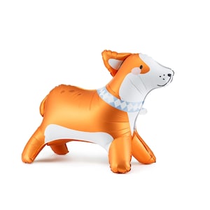 Staande corgi-folieballon, schattige hondendecoratie met eigenaarskaart, hondenfeest, hondenfeestballon voor hondenliefhebbers, kinderfeestballon