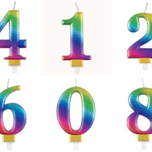 Vela de cumpleaños con números de arcoíris, velas con números, velas con los números 0, 1, 2, 3, 4, 5, 6, 7, 8 y 9, velas de cumpleaños, velas con los números 21, 30, 40, 50, 60, 70, 80 y 90