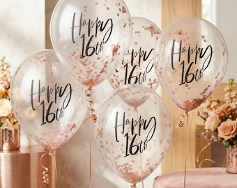 Sophisticated 16th birthday confetti balloons for a sparkling celebration (Set of 5)