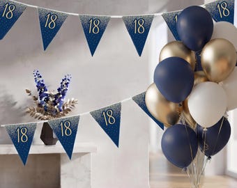 Navy Blue and Gold 18th Birthday Decoration Set - Milestone Balloon Bouquet