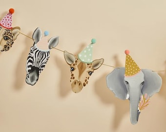 Guirnalda de animales de safari, decoración para fiestas en la jungla, banderines de cumpleaños