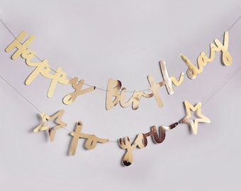 Gold Happy Birthday Banner, Party Garland Bunting