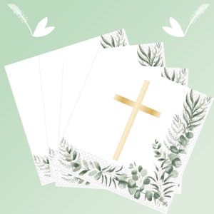 20 Botanical Cross Paper Napkins, Holy Communion Paper Napkins, Christening Paper Napkins, First Holy Communion Decor, Christening Decor image 1