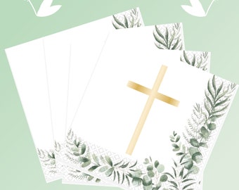 20 Botanical Cross Paper Napkins, Holy Communion Paper Napkins, Christening Paper Napkins, First Holy Communion Decor, Christening Decor