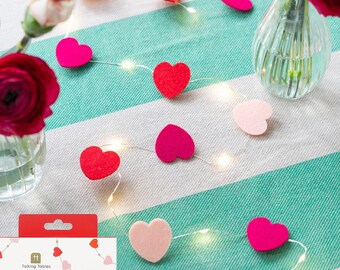 Vilten hartslingers 2 m, romantische led-feestdecoratie, roodroze valentijnsdecoratie