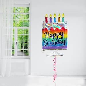 Iridescent Cake Super Shape Foil Balloons, Rainbow Party Birthday Balloons, Birthday Balloons, Kids Birthday, Birthday Cake Shaped Balloon