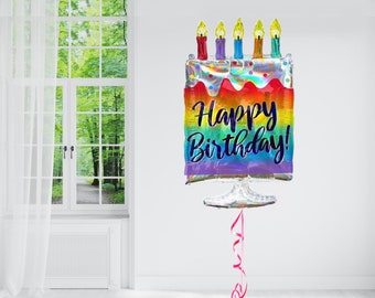 Iridescent Cake Foil Balloon, Rainbow Birthday Party Decoration