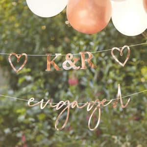 Engagement Bunting, Customisable Rose Gold Engaged Bunting, Engagement Party, Engagement Backdrop Party Decorations