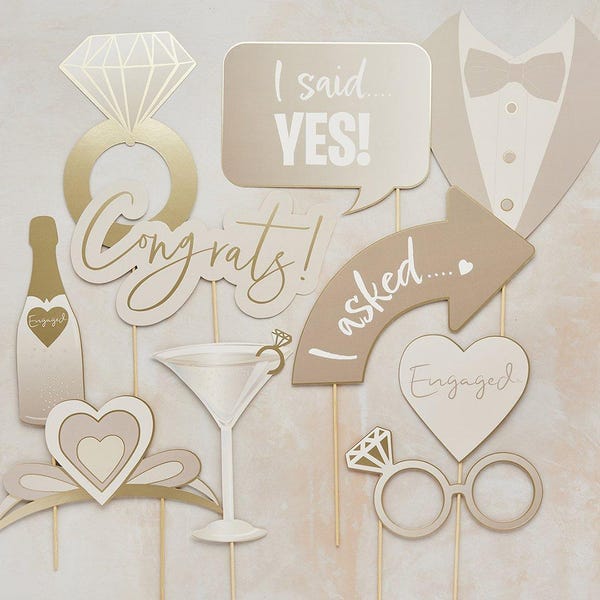 Engagement Photo Booth Props: Bridal Shower Party Kit (10 Piece)