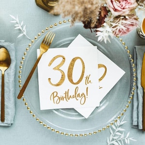 30th Birthday Party Servietten, Dreißigster Geburtstag Party Servietten, Gold 30th Party Decoration, Golddekorationen 30th Birthday, Geschirr 30th Birthday