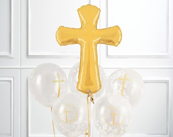 Taufe, mit Kreuzkonfetti gefüllte Latexballons und Kreuzballon-Set, Taufdekoration, Heilige Kommunion, religiöse Feiern