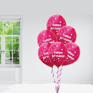 6 Fuchsia Pink Happy Birthday Reflex Balloons, Happy Birthday Latex Balloons, Happy Birthday Party Balloons, Pink Balloons, Birthday Decor