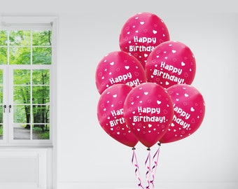 6 Fuchsia Pink Happy Birthday Reflex Balloons, Happy Birthday Latex Balloons, Happy Birthday Party Balloons, Pink Balloons, Birthday Decor