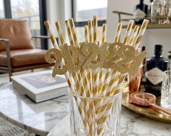 Gold Glitter Age Number Party Straws, Birthday Decor - Set of 10