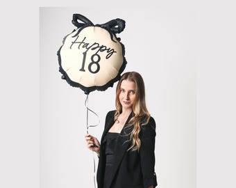 Elegant 18th Birthday Foil Balloon | Cream and Black Happy 18 Balloon | Milestone Party Decor | Helium Balloon | Eightieth Celebration