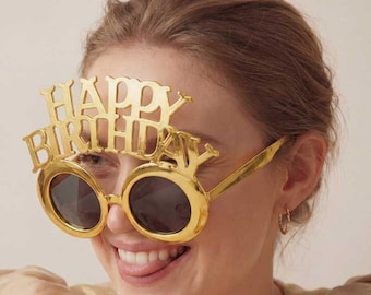Gouden Happy Birthday zonnebril, originele feestbril