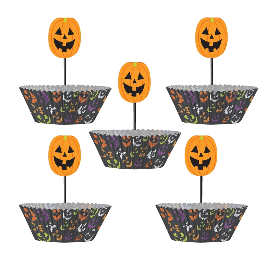 24 Pumpkin Faces Halloween Cupcake Cases and Cupcake Topper Etsy