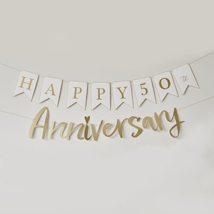 Gold Customisable Anniversary Bunting, Anniversary Bunting, Anniversary Sign, Happy Anniversary Hanging Decoration, Anniversary Backdrop
