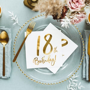 18th Birthday Party Napkins, Eighteenth Birthday Party Napkins, 18th Party Decoration, 18th Birthday Gold Decorations, 18th Tableware