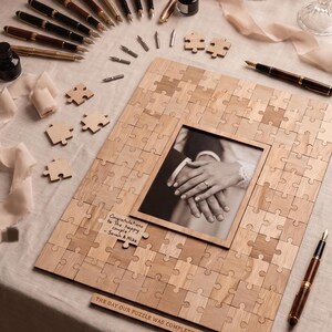 Jigsaw Wooden Guestbook with Display Box - 96 Piece Custom Wedding Guest Book
