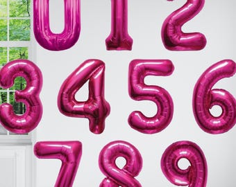 Hot Pink 34" Foil Number Balloon, Birthday Celebration