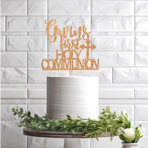 Decoración personalizada con purpurina para fiesta de comunión, adorno religioso para tarta, Primera Comunión, adorno personalizado para tarta, cualquier nombre