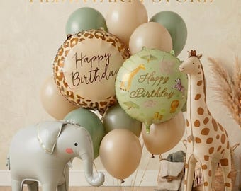 Safari 3D ballonnen met staande dieren, Wild One verjaardagsfeestje
