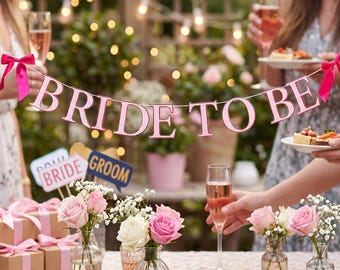 Roze Bride to Be-banner met satijnen strikken | Vrijgezellenfeest en vrijgezellenfeest muurslinger