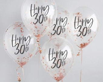 5 Rose Gold 30th Birthday Confetti Balloons, 30th Birthday Balloons, Confetti Balloons, Birthday Party Balloons, Thirtieth Birthday