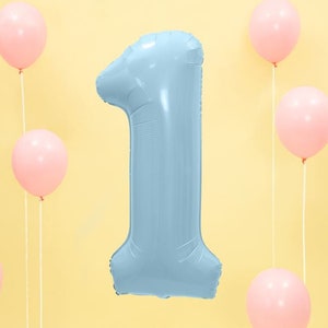 Ballon mylar chiffre 1 Bleu Pastel (Géant)