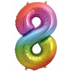 Number 8 Foil Balloon 34&quot;, Giant  Rainbow Number 8 Foil Balloon, Rainbow Balloon, Rainbow Party , Rainbow Party Decor