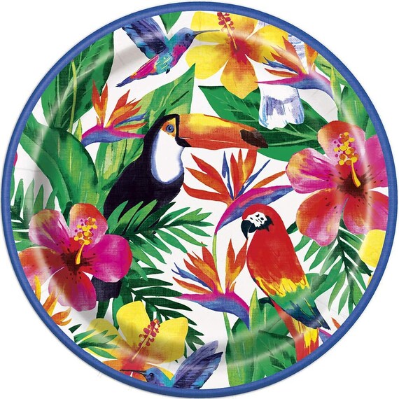 8 Summer Party Plates Hawaiian Party Tropical Garden Party