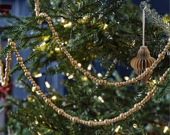 Wooden Gold Beaded Christmas Garland – 3m Hanging Holiday Decoration