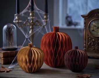 Pumpkin Honeycombs Set of 3 Autumn Table Party Decor