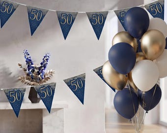 Navy Blue and Gold 50th Birthday Decoration Set - Milestone Balloon Bouquet