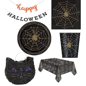 Halloween Party Supply, Halloween Tableware, Spider Web Table Decorations, Halloween Plates, Party Napkins, Halloween Bunting, Pinata