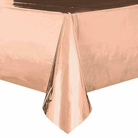 Rose Gold Foil Tablecloth, Metallic Party Table Cover, Reusable Polyester Foil tablecover